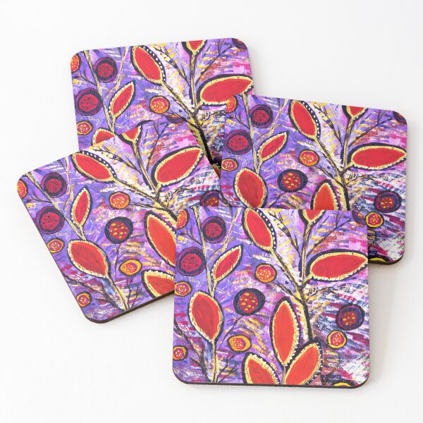 Item preview,  Purple Haze with vibrant ochre and gumnuts - Australian abstract acrylic painting designed and sold by Jill Brooke.