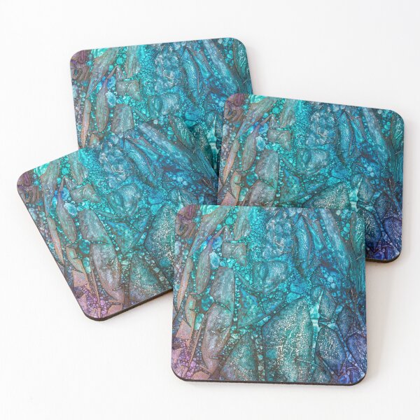 Item preview, Saved From Drowning: abstract with aqua, blue, pink, purple that resembles botanical forms and rock. designed and sold by mcornelius.