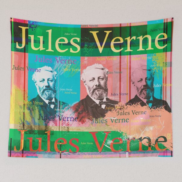 Item preview,  "20,000 miles under the sea" and "Travel around the world in 80 days" known. He is considered, among other things, to be a co-founder of science fiction literature.
The design by Mallybeau Mauswohn shows an aesthetic collage with a portrait of the write designed and sold by Mauswohn.