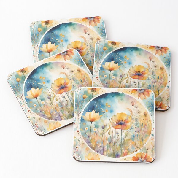 Item preview,    Watercolor Florals Pattern , Mandala ,Pastel Gold  Blue Orange,  Feminine Romantic Elegant Pattern designed and sold by KolorellaS.