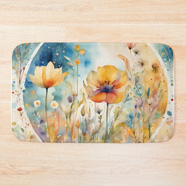 Item preview,    Watercolor Florals Pattern , Mandala ,Pastel Gold  Blue Orange,  Feminine Romantic Elegant Pattern designed and sold by KolorellaS.