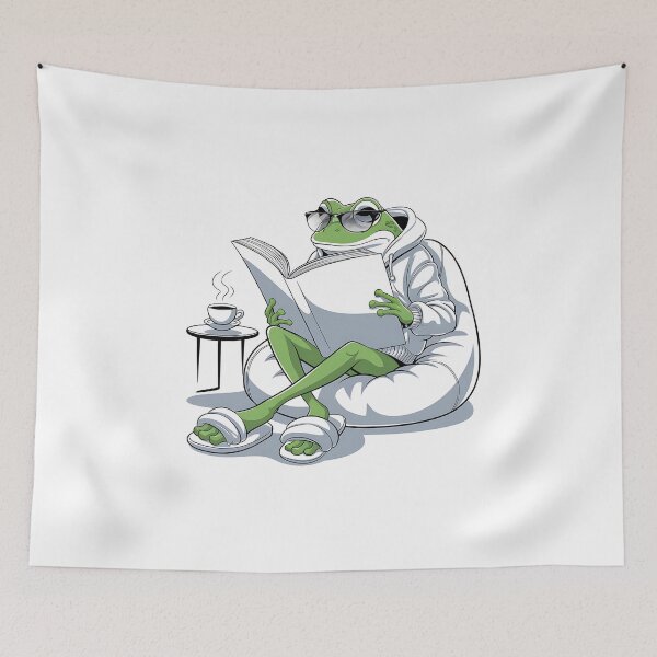 Item preview, The cultured frog has a quiet moment with coffee and a book designed and sold by ATOTI.