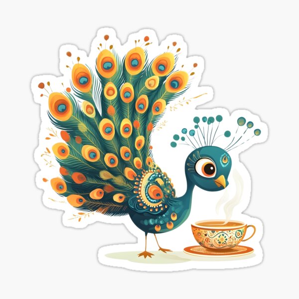 Item preview, Elegant Peacock Drinking Chai | Ornate Tea Art designed and sold by CulturalVibes.