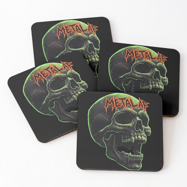 Item preview, "Metal AF Skull Sticker - Neon Green Punk Rock Art Print" designed and sold by ethnicdigital.