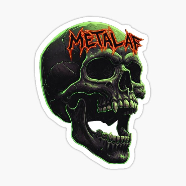Item preview, "Metal AF Skull Sticker - Neon Green Punk Rock Art Print" designed and sold by ethnicdigital.