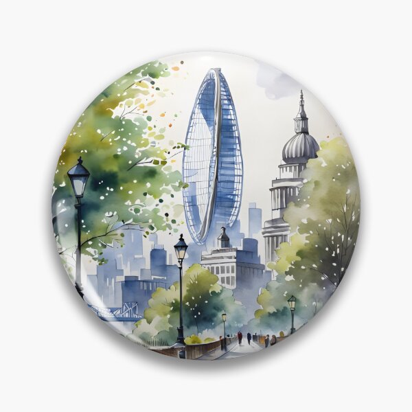 Item preview, Watercolour style London scene, iconic view of London skyline London Eye Big Ben The Shard designed and sold by Coolparrotgirl.