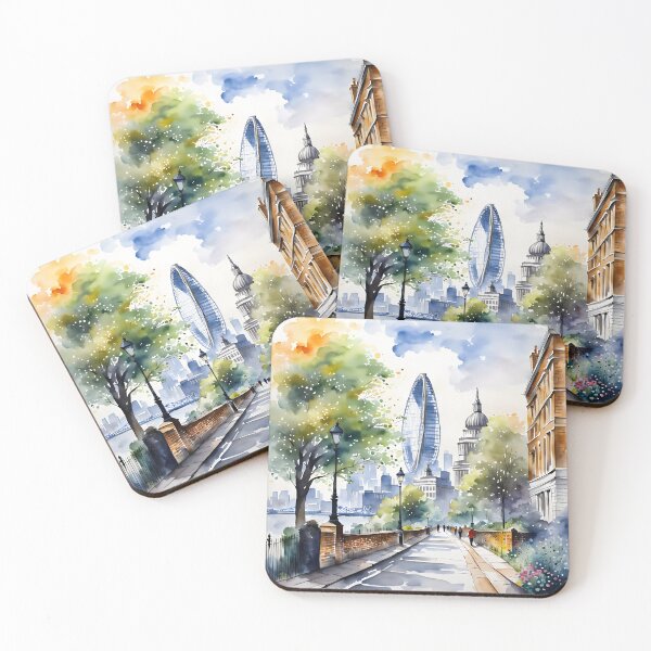 Item preview, Watercolour style London scene, iconic view of London skyline London Eye Big Ben The Shard designed and sold by Coolparrotgirl.