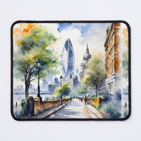 Item preview, Watercolour style London scene, iconic view of London skyline London Eye Big Ben The Shard designed and sold by Coolparrotgirl.