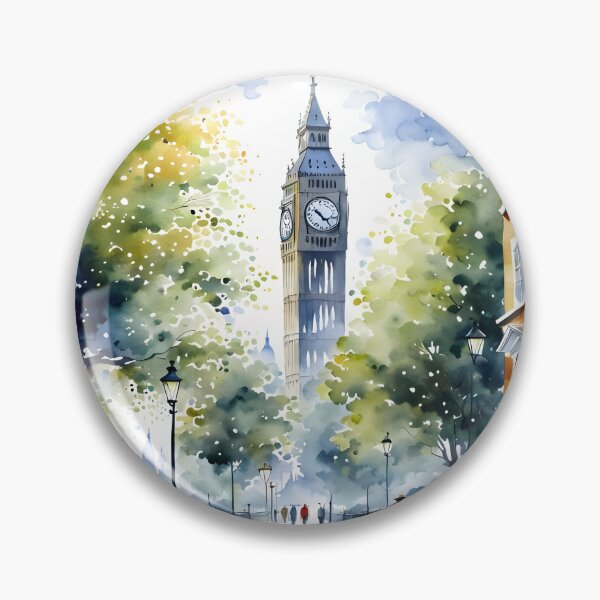 Item preview, Watercolour style London scene, iconic view of London skyline London Eye Big Ben The Shard designed and sold by Coolparrotgirl.