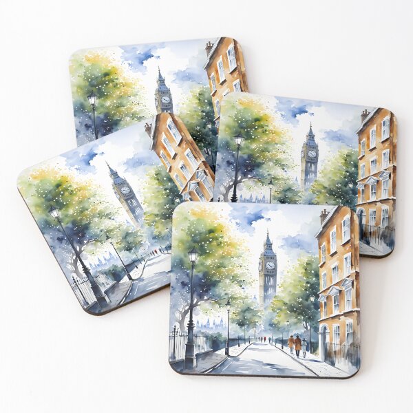 Item preview, Watercolour style London scene, iconic view of London skyline London Eye Big Ben The Shard designed and sold by Coolparrotgirl.