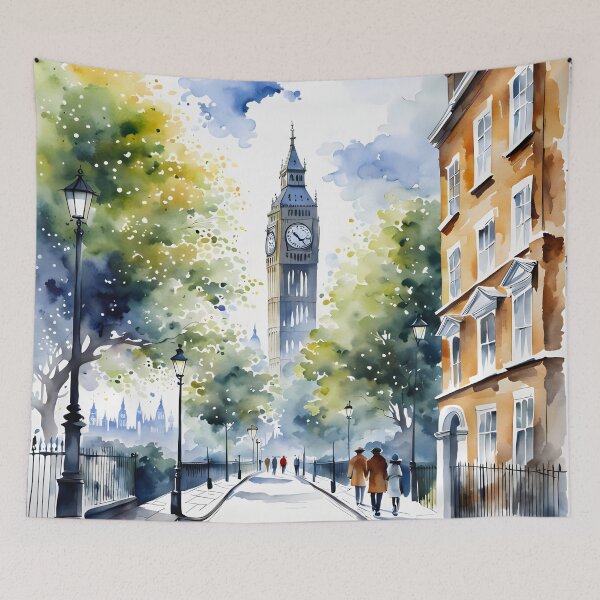 Item preview, Watercolour style London scene, iconic view of London skyline London Eye Big Ben The Shard designed and sold by Coolparrotgirl.