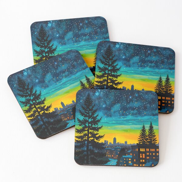 Item preview, Urban Twilight Glow, Dreamy Night Sky, City At Night Urban Nightscape, Oil Painting Cosmic Vibes designed and sold by Kintsugi99.