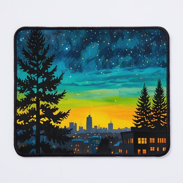 Item preview, Urban Twilight Glow, Dreamy Night Sky, City At Night Urban Nightscape, Oil Painting Cosmic Vibes designed and sold by Kintsugi99.
