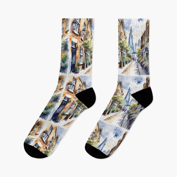Item preview, Watercolour style London scene, iconic view of London skyline London Eye Big Ben The Shard designed and sold by Coolparrotgirl.