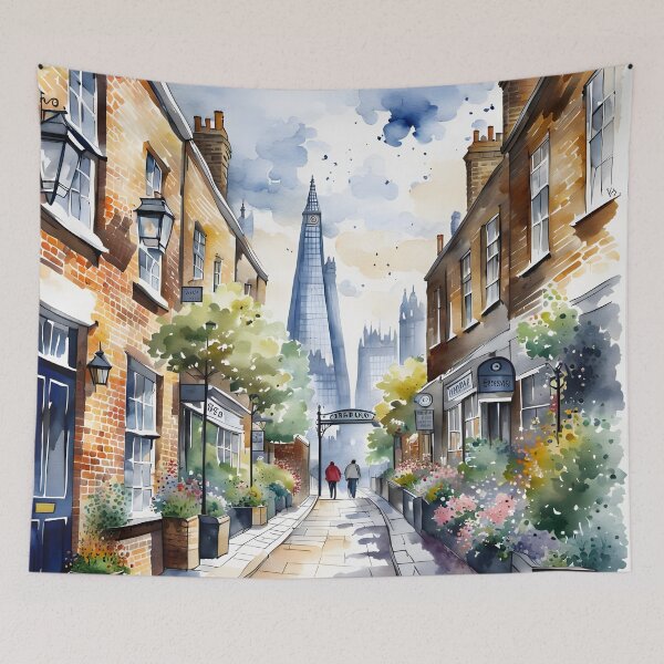 Item preview, Watercolour style London scene, iconic view of London skyline London Eye Big Ben The Shard designed and sold by Coolparrotgirl.