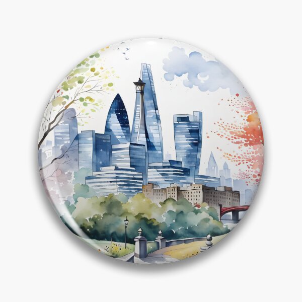 Item preview, Watercolour style London scene, iconic view of London skyline London Eye Big Ben The Shard designed and sold by Coolparrotgirl.