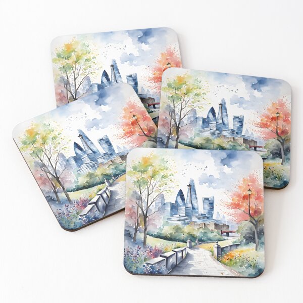 Item preview, Watercolour style London scene, iconic view of London skyline London Eye Big Ben The Shard designed and sold by Coolparrotgirl.