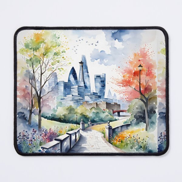 Item preview, Watercolour style London scene, iconic view of London skyline London Eye Big Ben The Shard designed and sold by Coolparrotgirl.