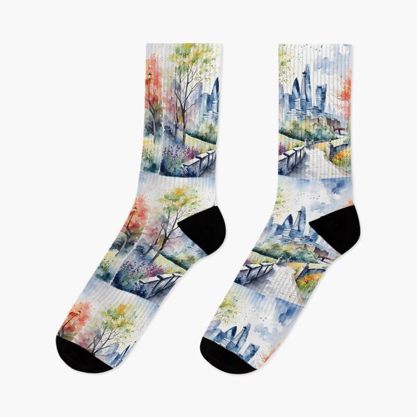 Item preview, Watercolour style London scene, iconic view of London skyline London Eye Big Ben The Shard designed and sold by Coolparrotgirl.