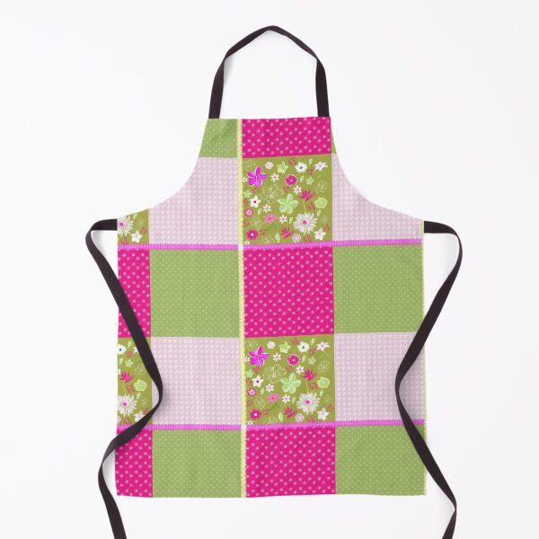 Artikelvorschau, Rosa und grüner Blumen-Patchwork, Vintage Boho Quilt-inspiriertes Muster, Cottagecore Ästhetisches Design, Nahtloser Retro Botanischer Druck entworfen und verkauft von SheilasDigitalStudio.