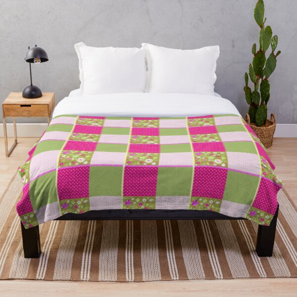 Item preview, Pink and Green Floral Patchwork, Vintage Boho Quilt-Inspired Pattern, Cottagecore Aesthetic Design, Seamless Retro Botanical Print designed and sold by SheilasDigitalStudio.