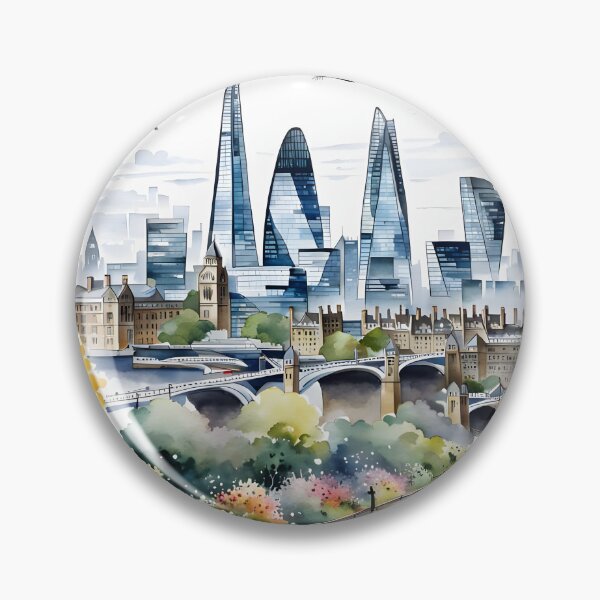 Item preview, Watercolour style London scene, iconic view of London skyline London Eye Big Ben The Shard designed and sold by Coolparrotgirl.