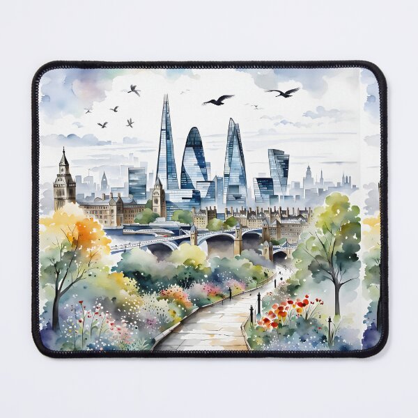Item preview, Watercolour style London scene, iconic view of London skyline London Eye Big Ben The Shard designed and sold by Coolparrotgirl.