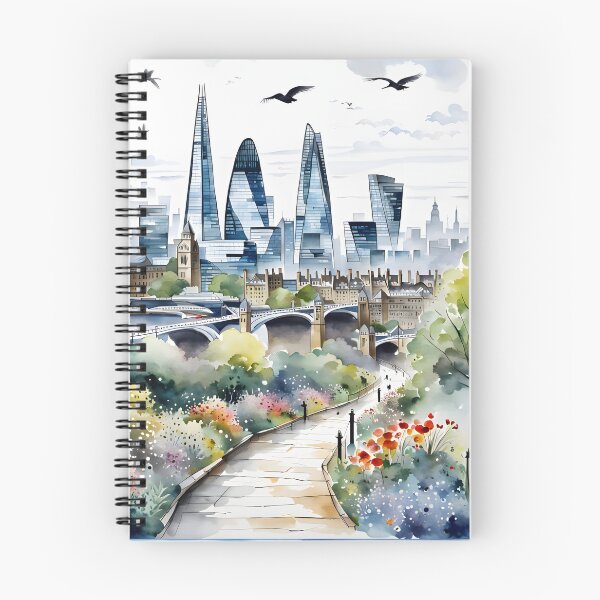 Item preview, Watercolour style London scene, iconic view of London skyline London Eye Big Ben The Shard designed and sold by Coolparrotgirl.