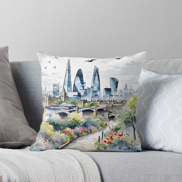 Item preview, Watercolour style London scene, iconic view of London skyline London Eye Big Ben The Shard designed and sold by Coolparrotgirl.