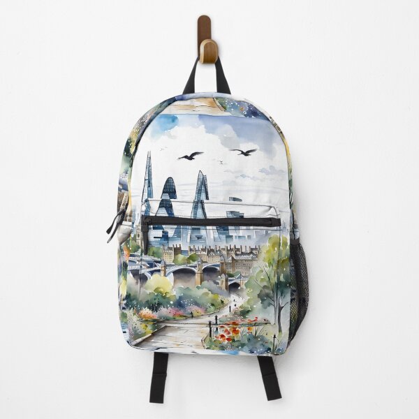 Item preview, Watercolour style London scene, iconic view of London skyline London Eye Big Ben The Shard designed and sold by Coolparrotgirl.