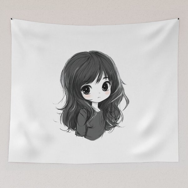 Item preview, Chibi Anime Girl with Dark Hair Hand Drown designed and sold by InkDreamMotion.