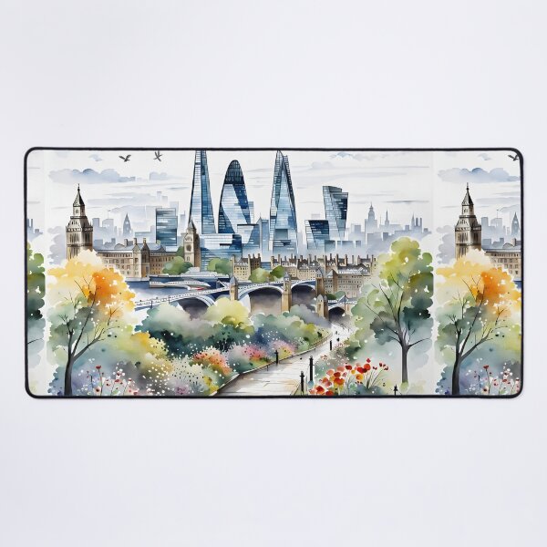 Item preview, Watercolour style London scene, iconic view of London skyline London Eye Big Ben The Shard designed and sold by Coolparrotgirl.