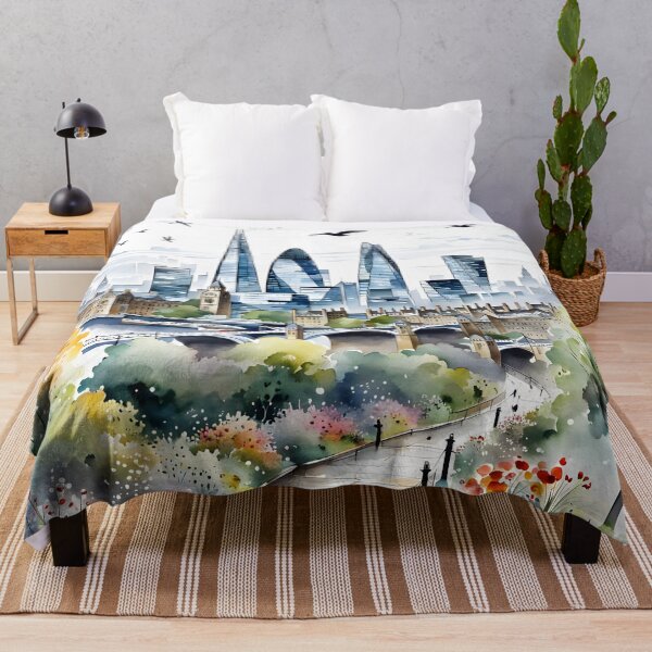 Item preview, Watercolour style London scene, iconic view of London skyline London Eye Big Ben The Shard designed and sold by Coolparrotgirl.