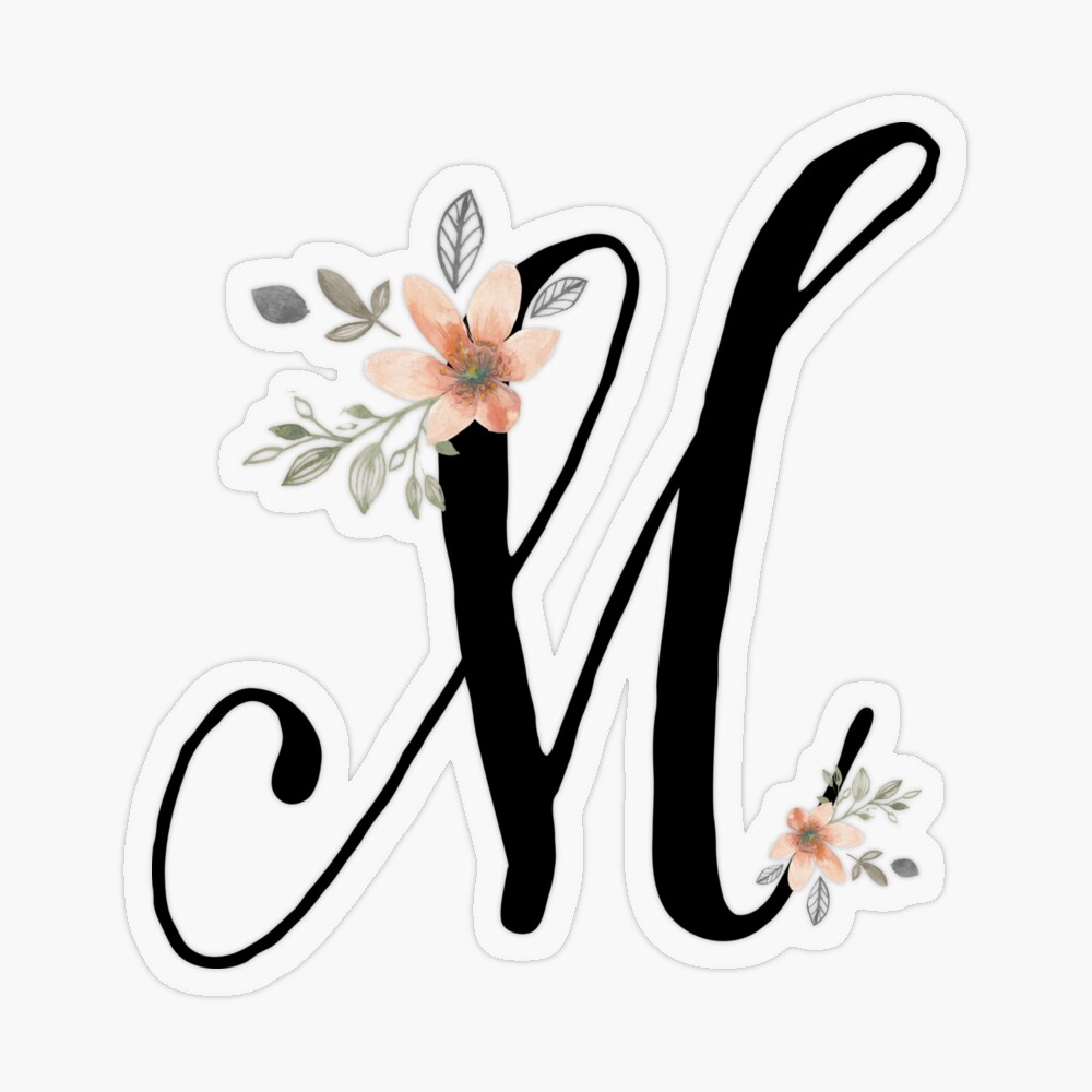 Monogram M Beautiful Watercolor Blue Flower Sticker for Sale by