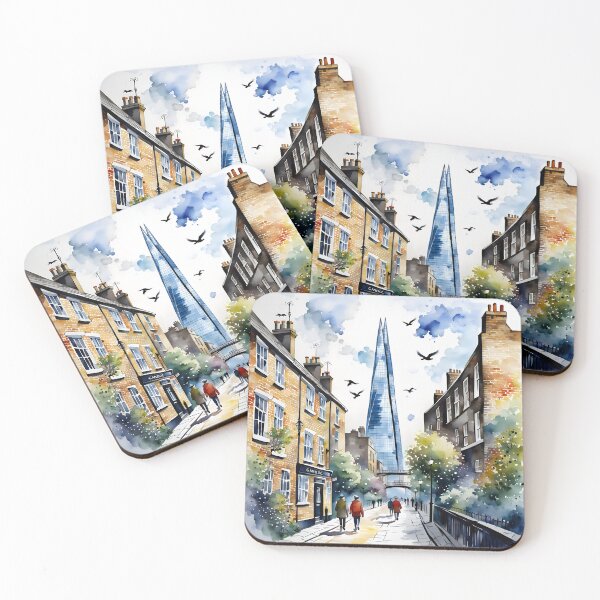 Item preview, Watercolour style London scene, iconic view of London skyline London Eye Big Ben The Shard designed and sold by Coolparrotgirl.