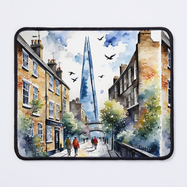 Item preview, Watercolour style London scene, iconic view of London skyline London Eye Big Ben The Shard designed and sold by Coolparrotgirl.