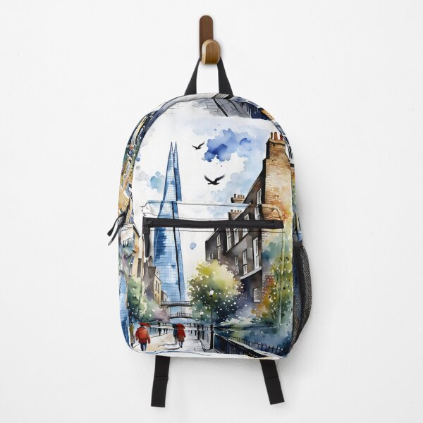 Item preview, Watercolour style London scene, iconic view of London skyline London Eye Big Ben The Shard designed and sold by Coolparrotgirl.