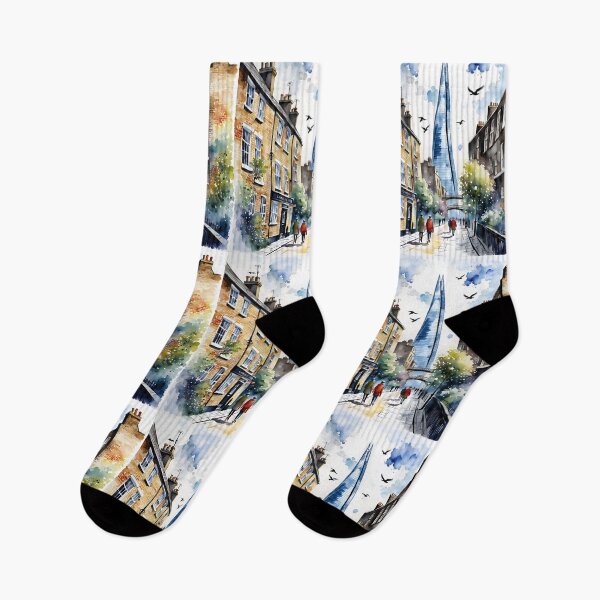 Item preview, Watercolour style London scene, iconic view of London skyline London Eye Big Ben The Shard designed and sold by Coolparrotgirl.