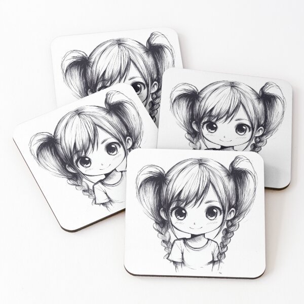 Item preview, Chibi Anime Girl with Ponytails Hand Drawn designed and sold by InkDreamMotion.