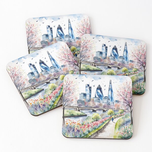 Item preview, Watercolour style London scene, iconic view of London skyline London Eye Big Ben The Shard designed and sold by Coolparrotgirl.