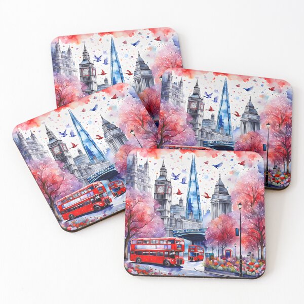 Item preview,  Watercolour style London scene, iconic view of London skyline London Eye Big Ben The Shard designed and sold by Coolparrotgirl.