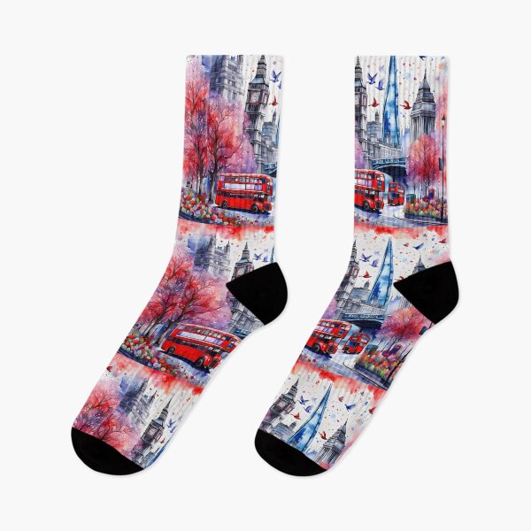 Item preview,  Watercolour style London scene, iconic view of London skyline London Eye Big Ben The Shard designed and sold by Coolparrotgirl.