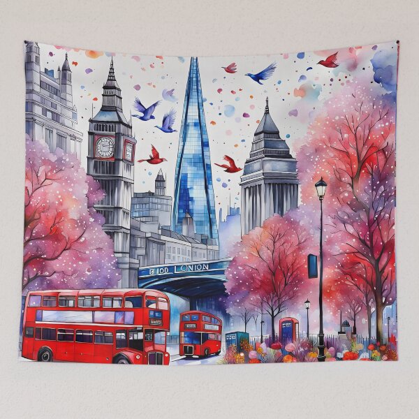 Item preview,  Watercolour style London scene, iconic view of London skyline London Eye Big Ben The Shard designed and sold by Coolparrotgirl.