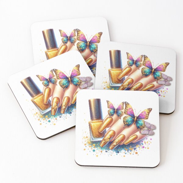 Item preview, Gold Glitter Nails with Butterflies designed and sold by xposedbydesign.