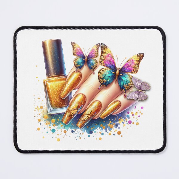 Item preview, Gold Glitter Nails with Butterflies designed and sold by xposedbydesign.