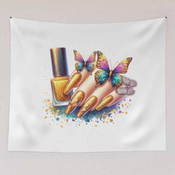Item preview, Gold Glitter Nails with Butterflies designed and sold by xposedbydesign.