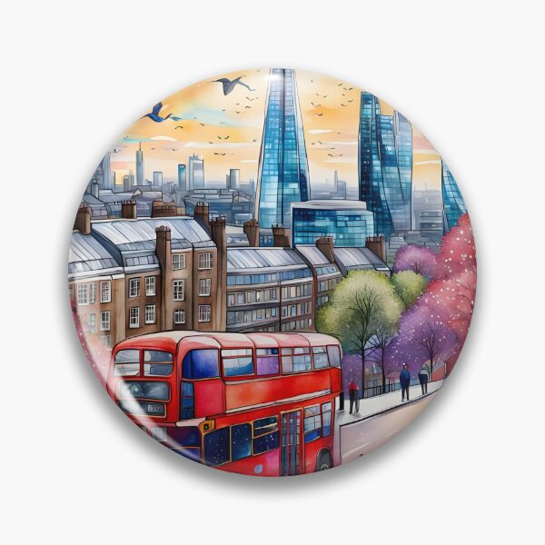 Item preview,  Watercolour style London scene, iconic view of London skyline London Eye Big Ben The Shard designed and sold by Coolparrotgirl.