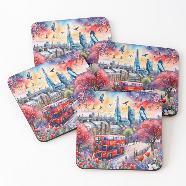 Item preview,  Watercolour style London scene, iconic view of London skyline London Eye Big Ben The Shard designed and sold by Coolparrotgirl.