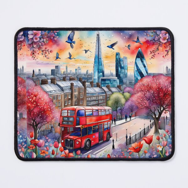 Item preview, Watercolour style London scene, iconic view of London skyline London Eye Big Ben The Shard designed and sold by Coolparrotgirl.
