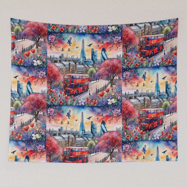 Item preview,  Watercolour style London scene, iconic view of London skyline London Eye Big Ben The Shard designed and sold by Coolparrotgirl.